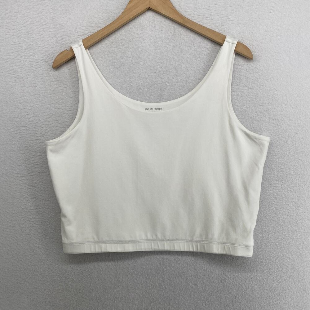 EILEEN FISHER Tank Top XL Stretch Organic Cotton Jersey Crop Double Layer White